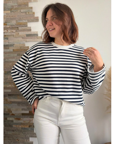 ACHILLE | Sweat marin rayé blanc et bleu en coton