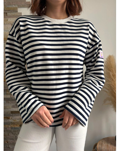 ACHILLE | Sweat marin rayé blanc et bleu en coton