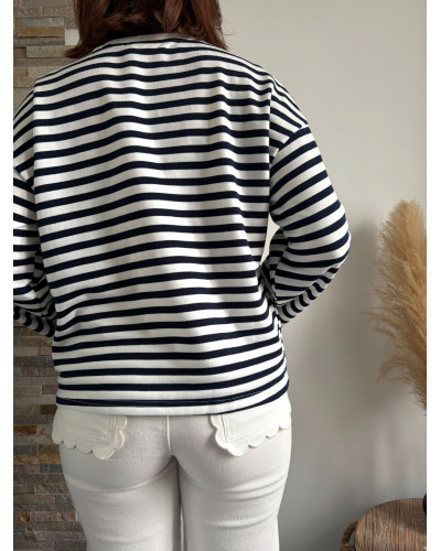 ACHILLE | Sweat marin rayé blanc et bleu en coton