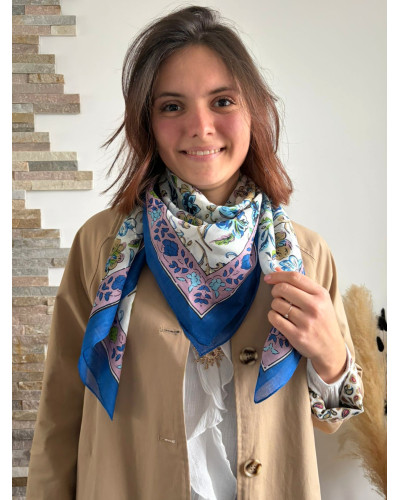 STEVEN | Foulard coton carré imprimé bleu