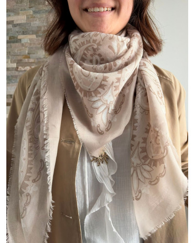HARRY | Foulard carré imprimé beige