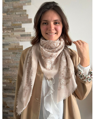HARRY | Foulard carré imprimé beige