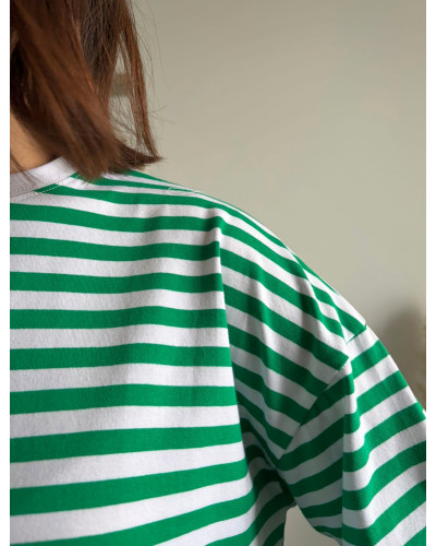 DAMIEN | Tee-shirt à manches longues rayé vert et blanc