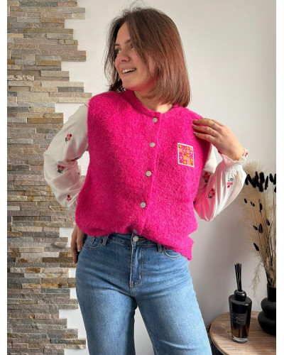 ANTHONY | Gilet sans manche maille rose fuchsia
