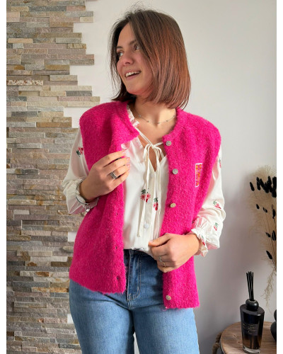 ANTHONY | Gilet sans manche maille rose fuchsia