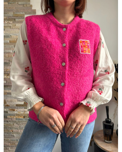 ANTHONY | Gilet sans manche maille rose fuchsia