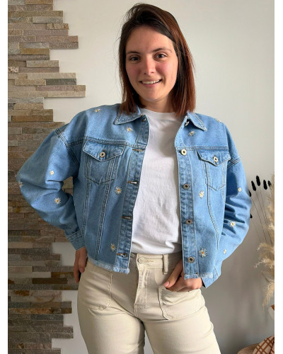 LEONTINE | Veste en jean broderie fleurie