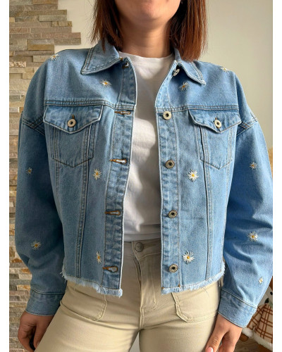 LEONTINE | Veste en jean broderie fleurie