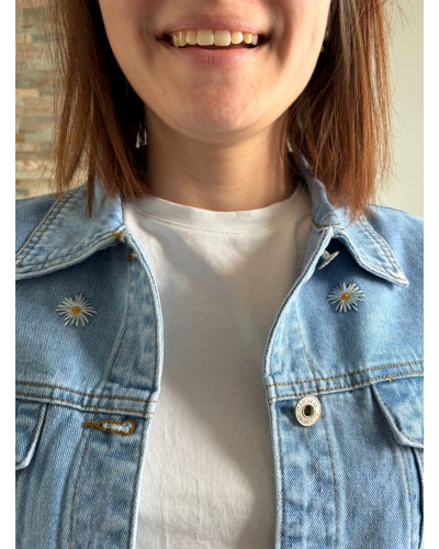 LEONTINE | Veste en jean broderie fleurie