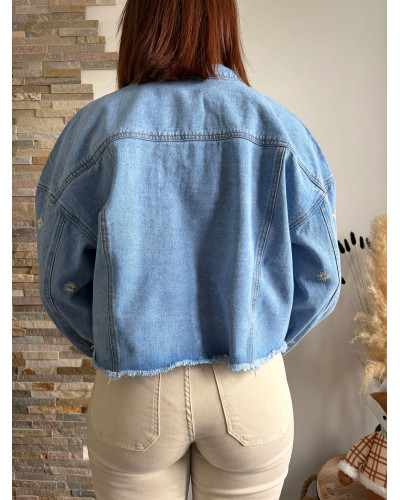 LEONTINE | Veste en jean broderie fleurie