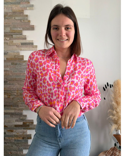 SOLENE | Chemise gaze de coton léopard fushia