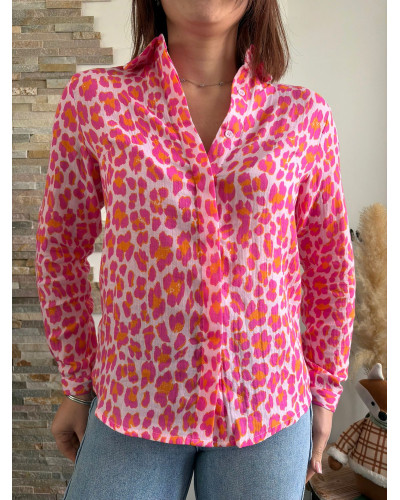 SOLENE | Chemise gaze de coton léopard fushia