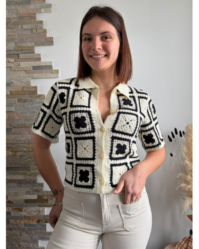 NINO | Tee-shirt macramé noir et blanc