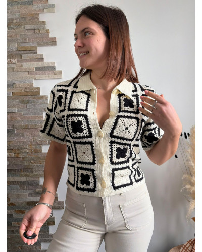 NINO | Tee-shirt macramé noir et blanc