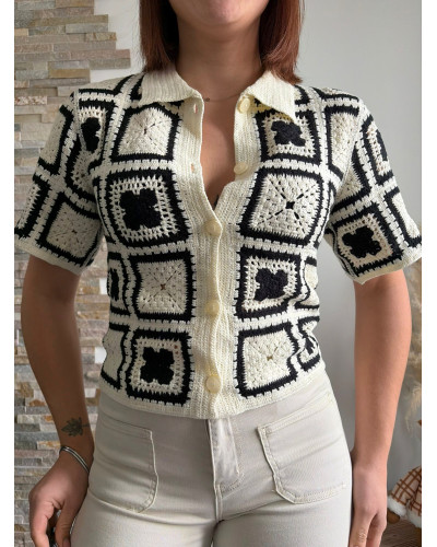 NINO | Tee-shirt macramé noir et blanc