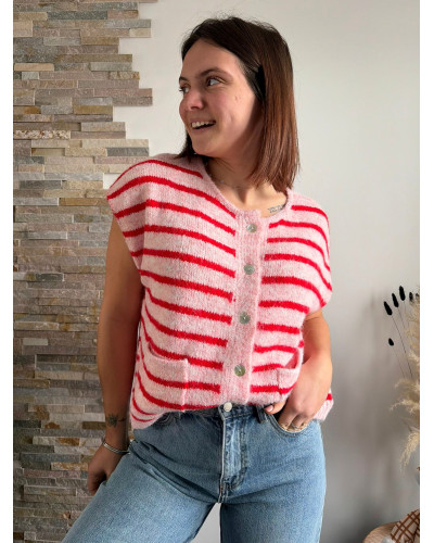 WILLIAM | Gilet sans manche rayé rose et rouge