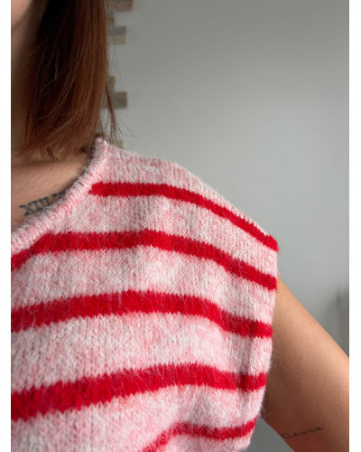 WILLIAM | Gilet sans manche rayé rose et rouge