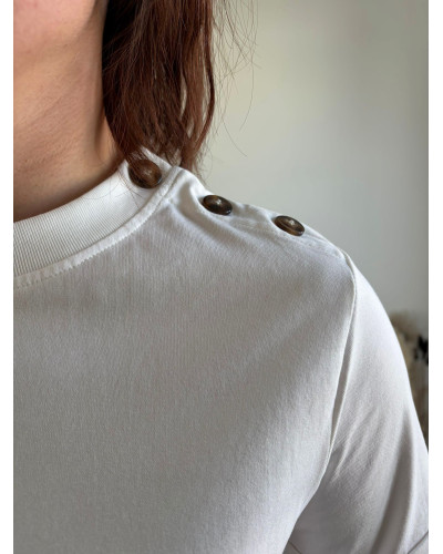 PIERRE | Tee-shirt coton blanc boutons épaule