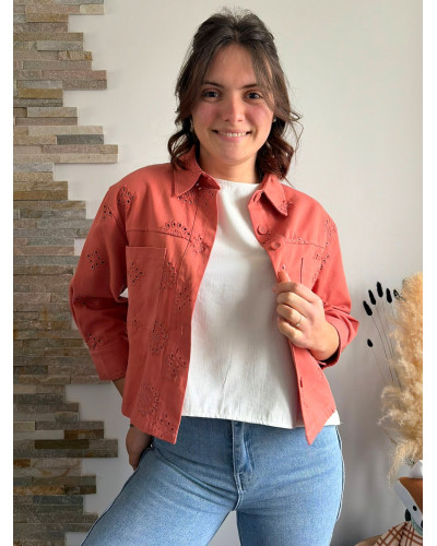 ANDREA | Veste en jean brodée terracotta