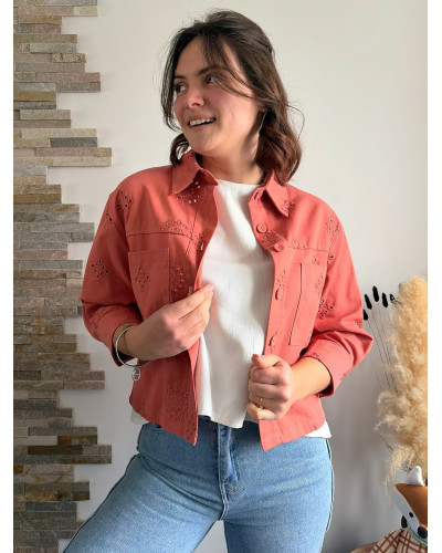 ANDREA | Veste en jean brodée terracotta