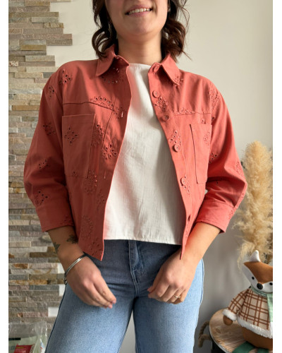 ANDREA | Veste en jean brodée terracotta