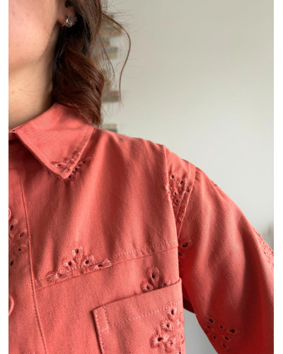 ANDREA | Veste en jean brodée terracotta