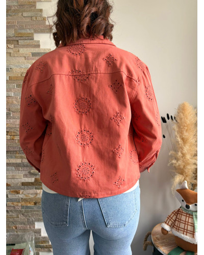 ANDREA | Veste en jean brodée terracotta