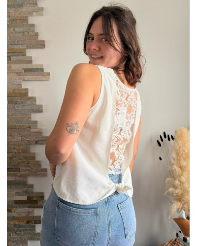 CHARLIE | Blouse sans manche blanche dos en dentelle