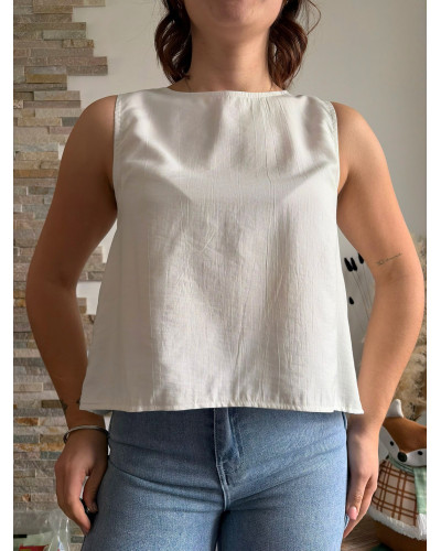 CHARLIE | Blouse sans manche blanche dos en dentelle