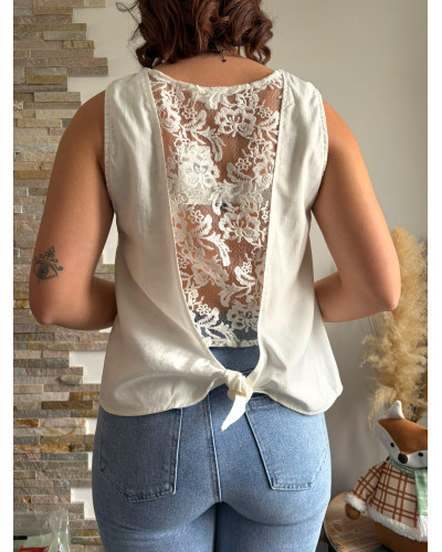 CHARLIE | Blouse sans manche blanche dos en dentelle