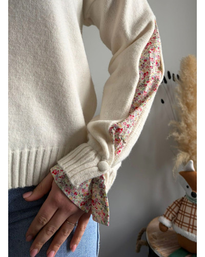 THEO | Gilet écru boutonné col V coeur liberty