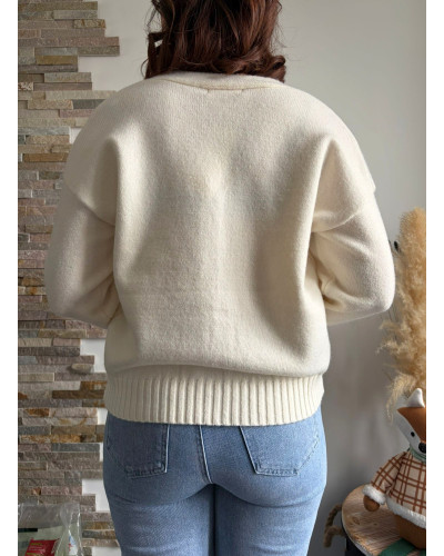 THEO | Gilet écru boutonné col V coeur liberty