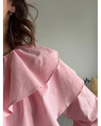 ANNE-SOPHIE | Blouse rayé rose fuchsia col claudine