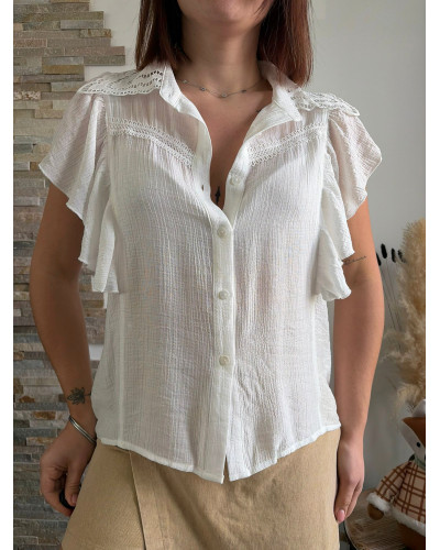 CAPUCINE | Blouse blanche manche courte volant