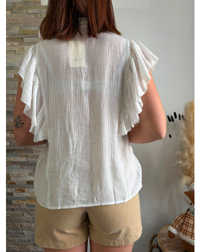 CAPUCINE | Blouse blanche manche courte volant