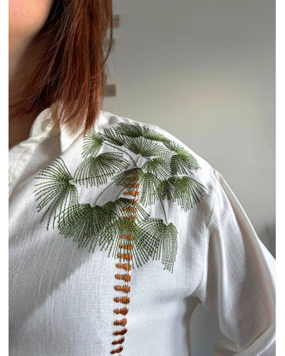 CLAUDINE | Chemise blanche broderie kaki tropicale