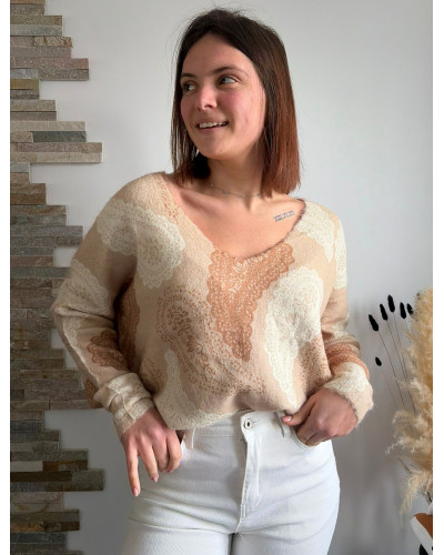 LEOPOLD | Pull beige mi-saison à motif cachemire