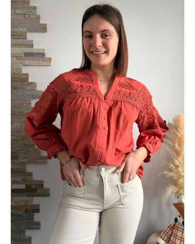ZELIE | Blouse terracotta coton avec broderie