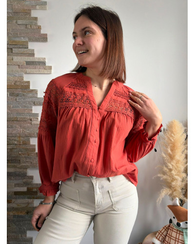ZELIE | Blouse terracotta coton avec broderie