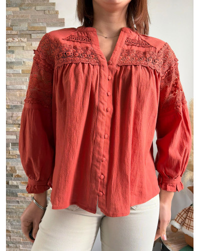ZELIE | Blouse terracotta coton avec broderie