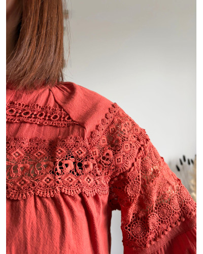 ZELIE | Blouse terracotta coton avec broderie