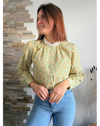 FAUSTINE | Blouse liberty jaune col broderie