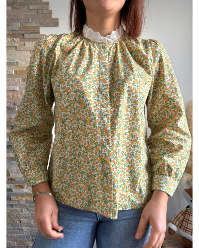 FAUSTINE | Blouse liberty jaune col broderie