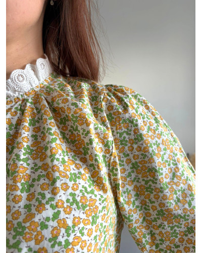 FAUSTINE | Blouse liberty jaune col broderie