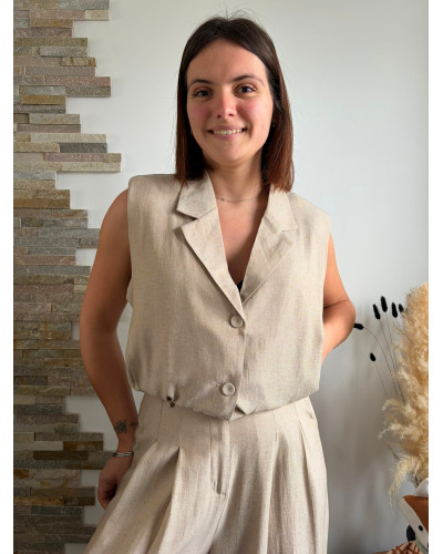 RACHEL | Blouse blazer sans manche beige