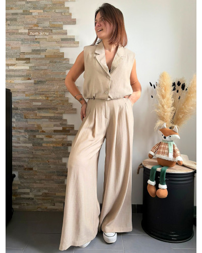 RACHEL | Blouse blazer sans manche beige