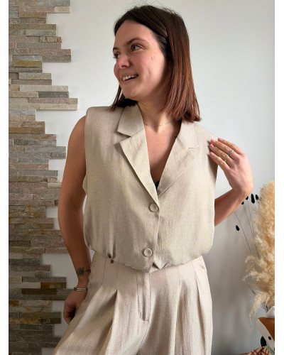 RACHEL | Blouse blazer sans manche beige