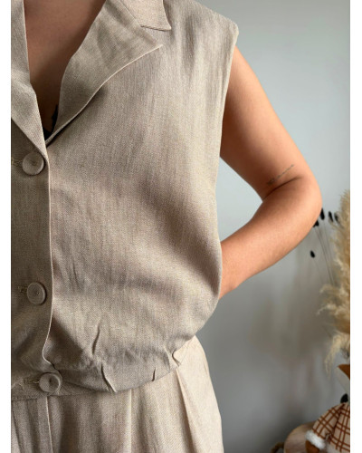 RACHEL | Blouse blazer sans manche beige