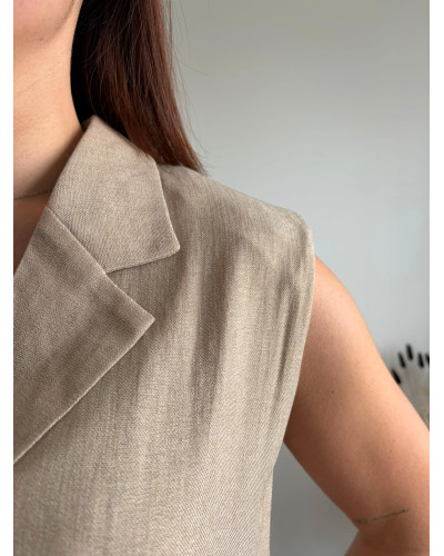 RACHEL | Blouse blazer sans manche beige
