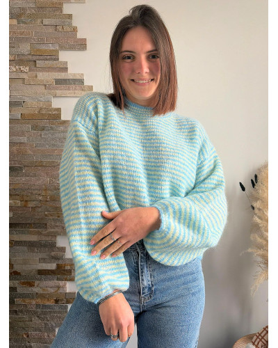 LUDOVIC | Pull bleu ciel et jaune rayé